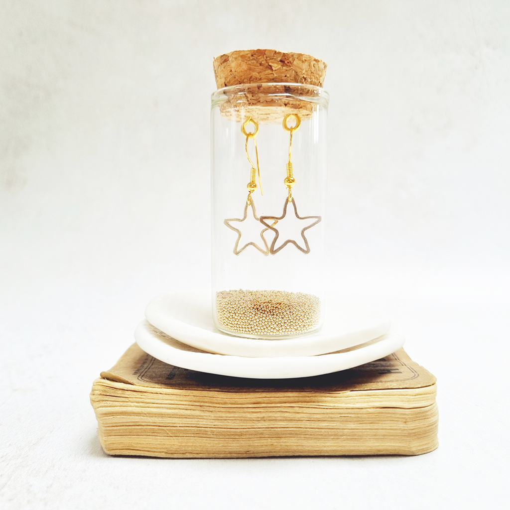 Gold Star French Hook Earrings in a Bottle