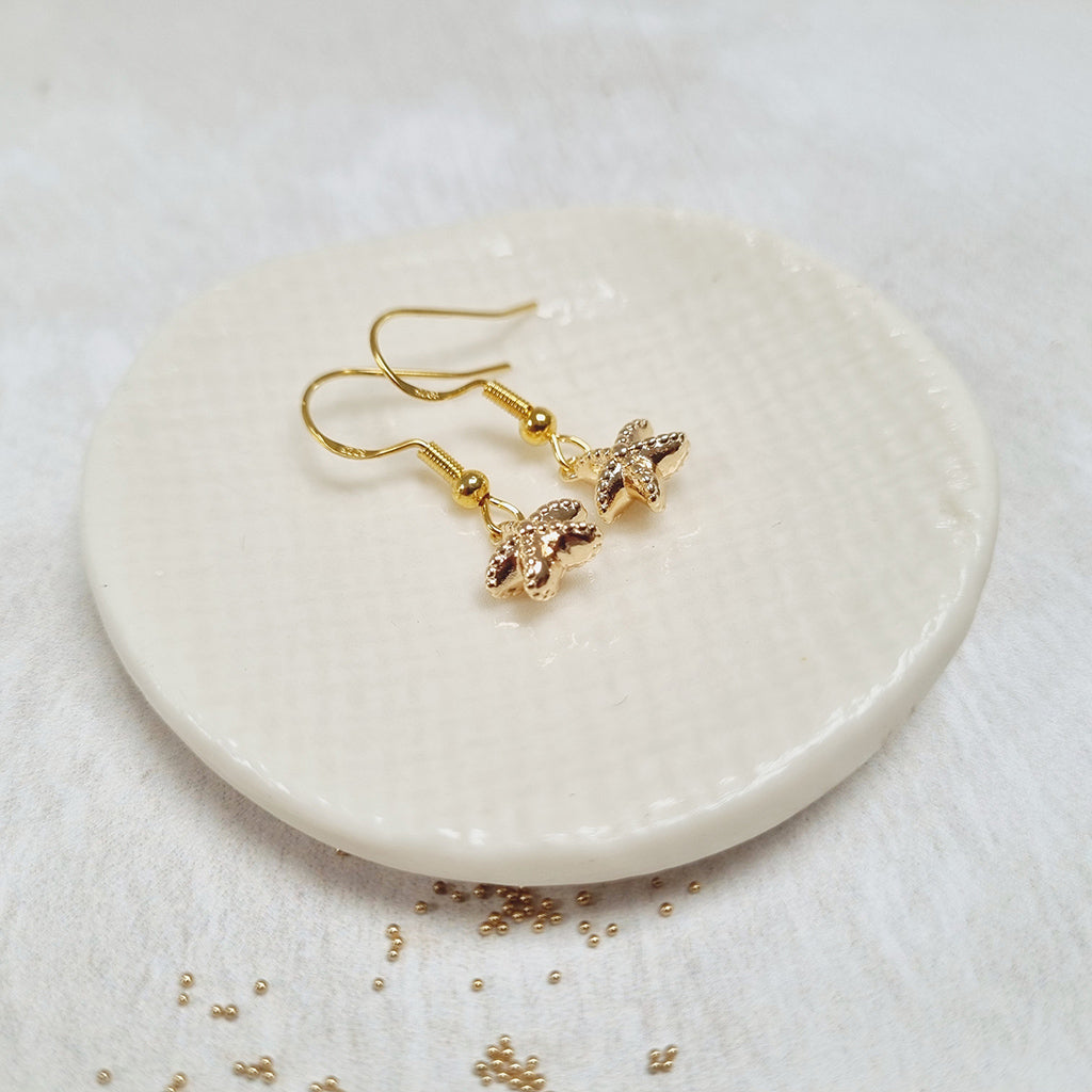 Gold Starfish French Hook Earrings in a Bottle