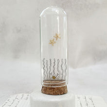 Load image into Gallery viewer, Gold Starfish Stud Earrings with Underwater Illustrations in a Glass Dome
