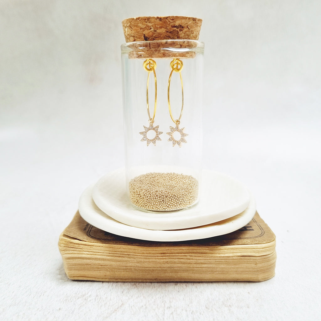 Gold Plated Crystal Sun Hoop Earrings. - Zamsoe