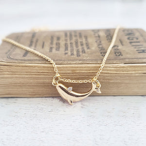 Gold Whale and Crystal Necklace