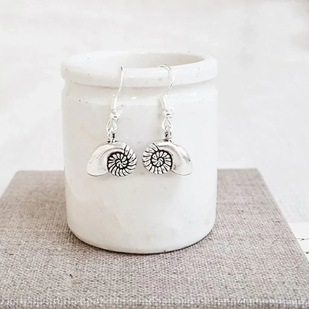 Ammonite Shell Sterling Silver Earrings in a Box 35