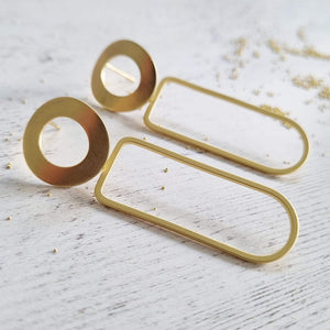 Cut Out Circle and Oval Gold Earrings in a Bottle