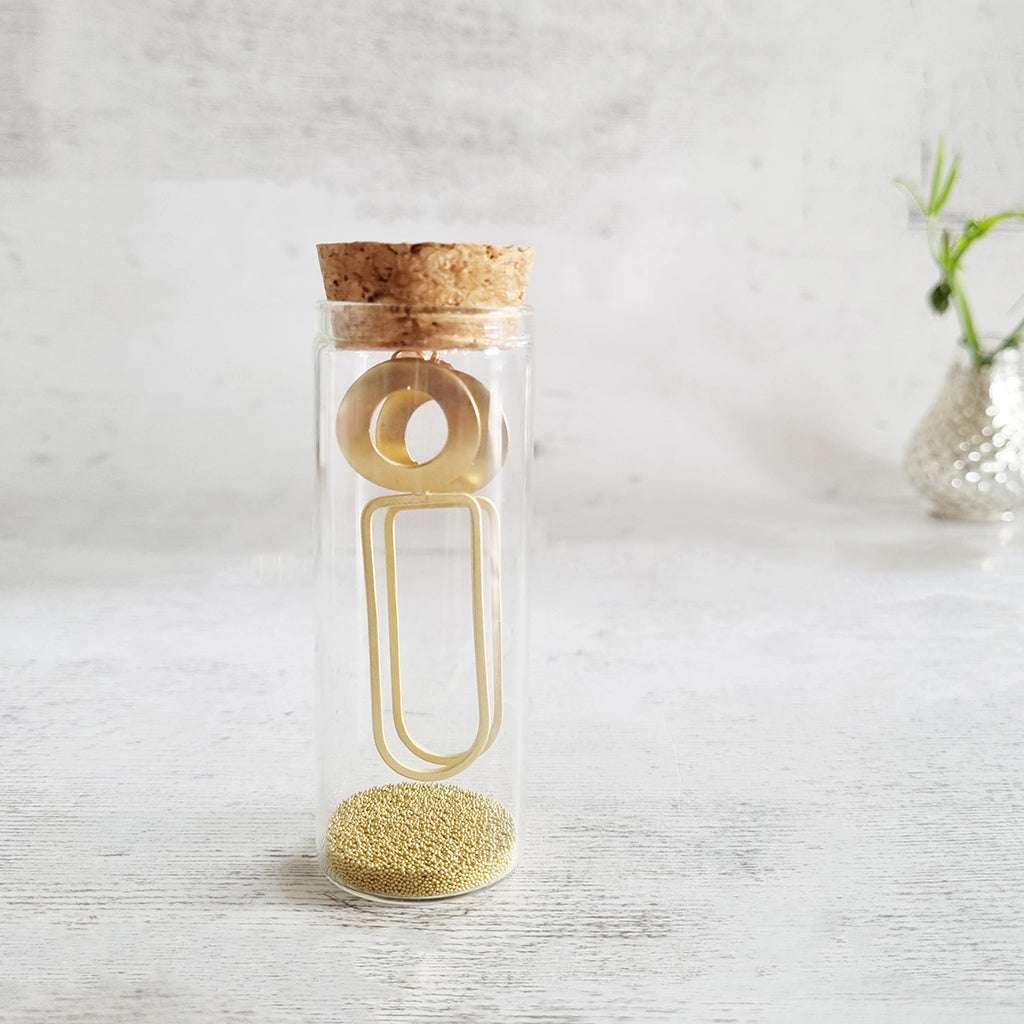 Cut Out Circle and Oval Gold Earrings in a Bottle
