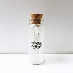 Filigree Heart Earrings in a Bottle. Zamsoe Earrings