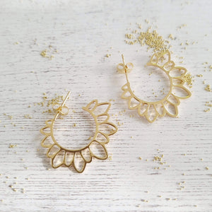 Flower Hoop Gold Earrings