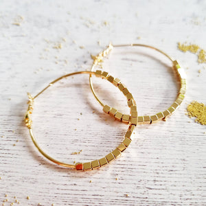 Gold Hoops with Little Cubes Earrings