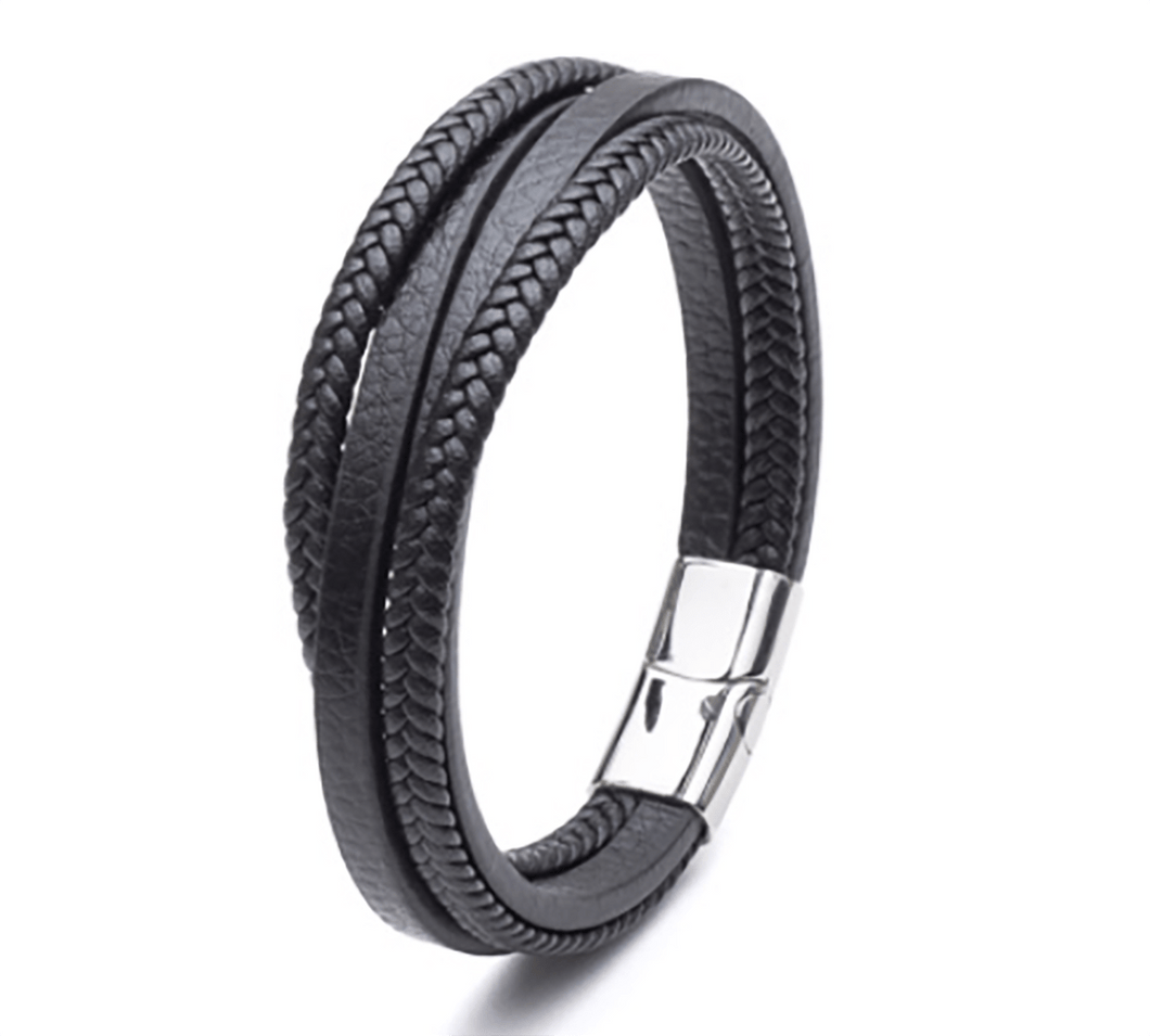 Multi-strand bracelet leather black