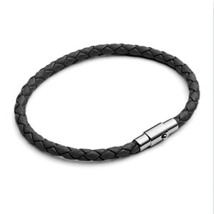 Plaited Leather Bracelet for Men Black