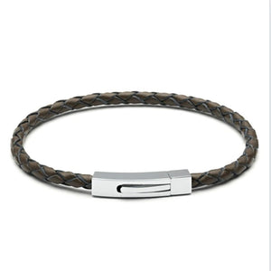 Plaited Black Leather Bracelet for Men 4mm Brown