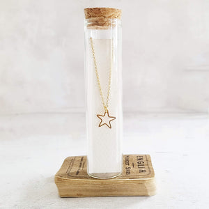 Gold star necklace in a bottle