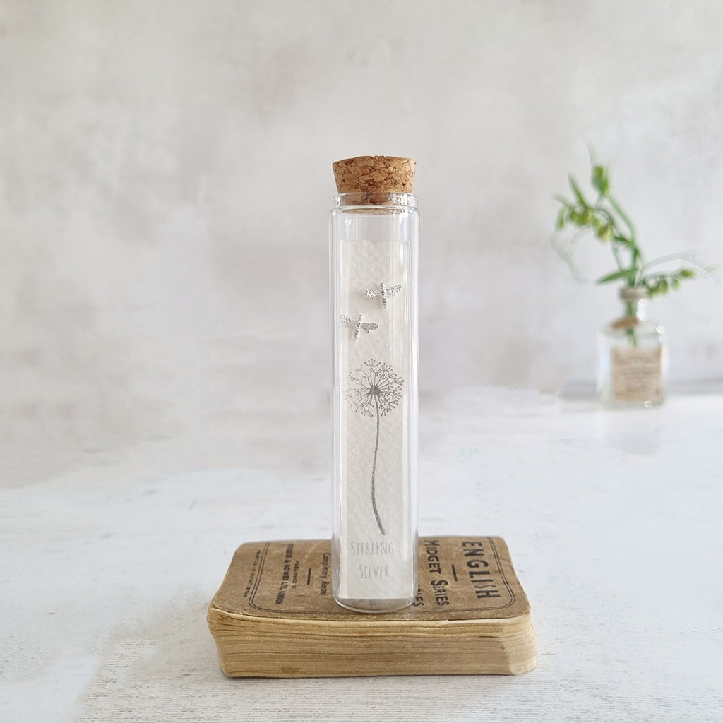 Sterling silver bee stud earrings in a bottle - Zamsoe