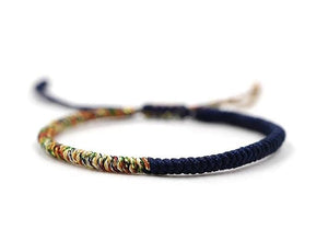 Tibetan Chinese handmade braid snake knot rope Buddhist lucky bracelet For Men And Women Navy and Multi Coloured. Zamsoe
