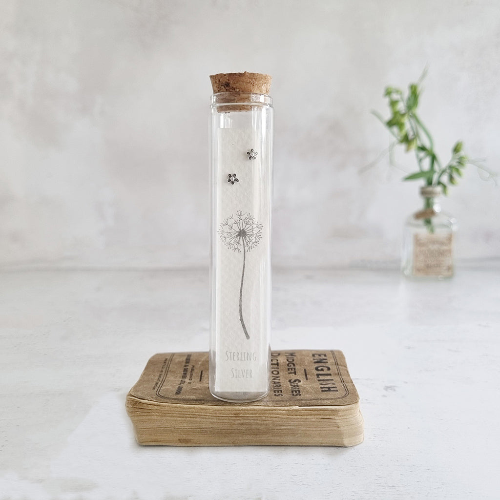 Sterling Silver tiny flower stud earrings in a bottle - Zamsoe
